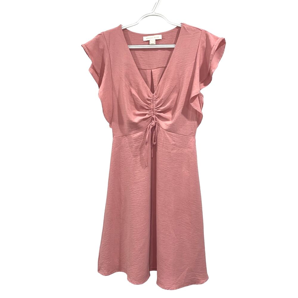 Monteau Los Angeles Mauve Ruched Front Flutter Sleeve Dress Size XS